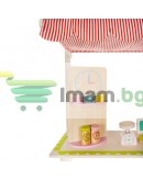 Дървен супермаркет за деца с касов апарат аксесоари и комплект плодове